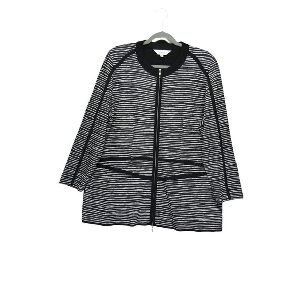 Exclusively Misook Woman Black Silver Stripe Zip Jacket Cardigan Acrylic Size 2X - Picture 1 of 12
